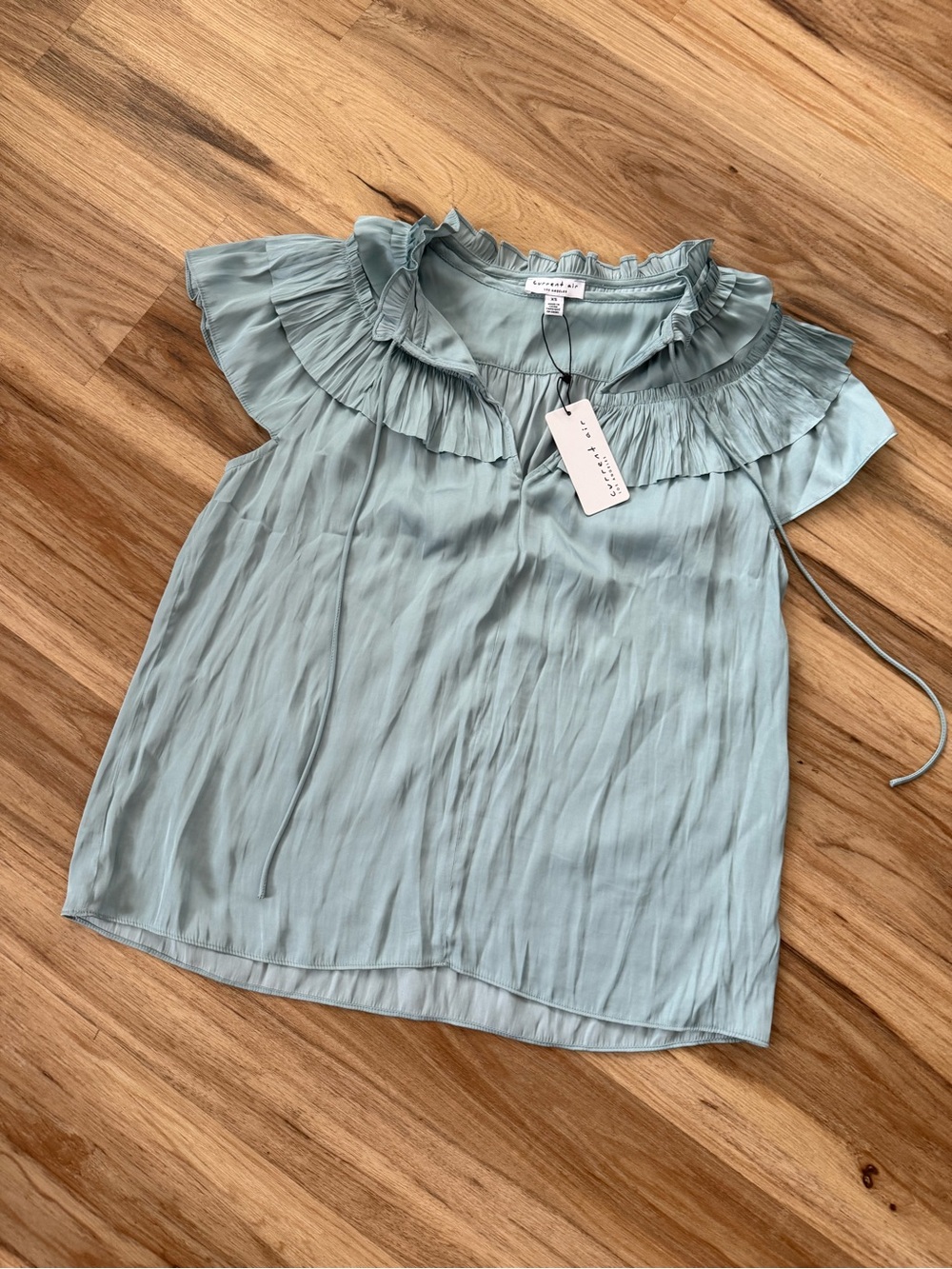 Anthropologie Sage Green Ruffled Collar Cap-Sleeve Blouse